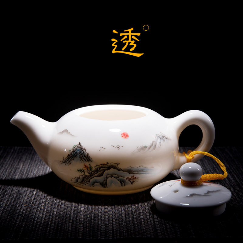 Dehua suet jade white porcelain tea sets a visitor office make tea ultimately responds teapot teacup small household contracted kung fu