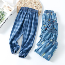 Childrens anti-mosquito pants Girls Tencel jeans 2021 summer thin boys casual sports pants Home air conditioning pants