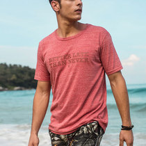 Mens loose round neck T-shirt comfortable and breathable solid color simple short sleeve fashion letter beach print base shirt tide