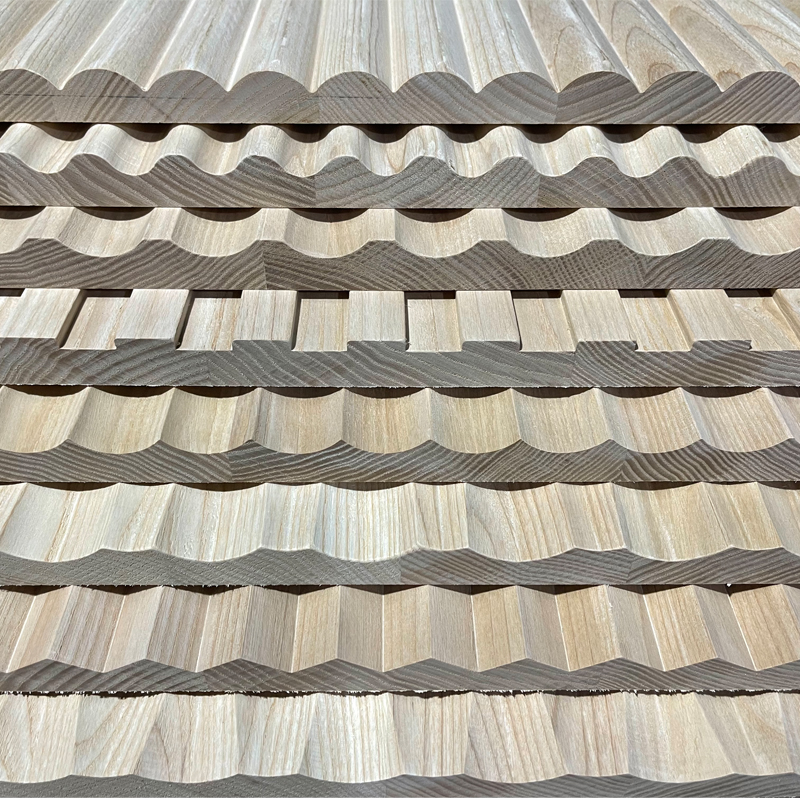 Solid wood wave board three-dimensional embossed corrugated board background wall high-end custom pine ash wood concave-convex semicircle shape