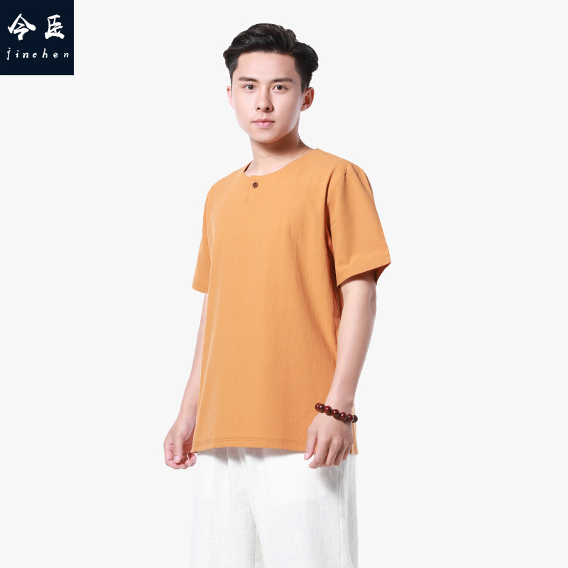 This Subjects Monk short sleeve T-shirt Chinese style Tang suit Cotton Linen T-shirt Hanfu Mantra Mansuit Tea Suit Monk Costume