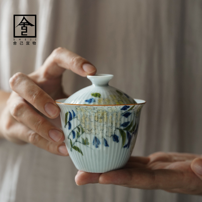 Yi Yi Yi Tai Tai Cup Tea Cup Hand-painted Hydrangea Tea Bowl Single Tea Set Tea Set Cover Bowl Tea