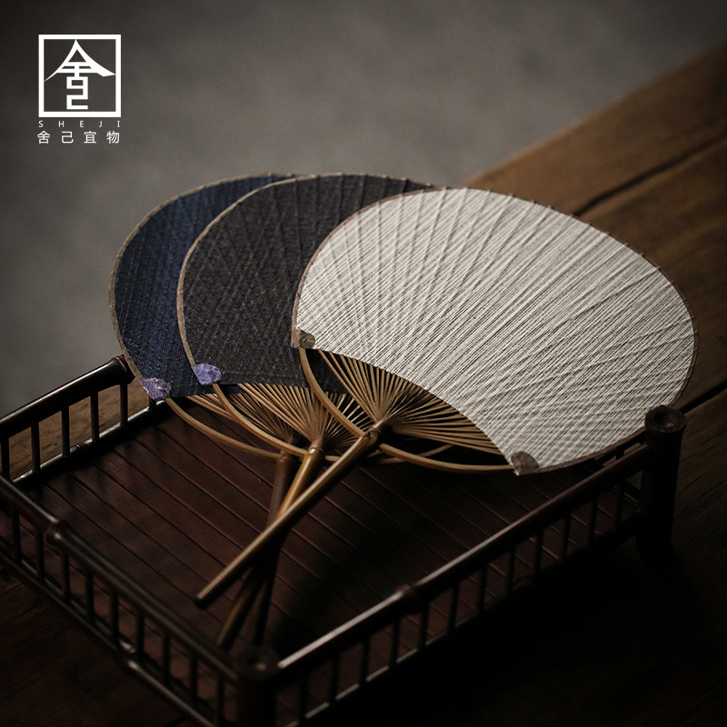 House oneself Amenities Comeback Ancient Earth Cloth Bamboo Group Fan Day Style Round Fan Ancient Wind Palace Fan Round Fan Handmade Tea Road Accessories