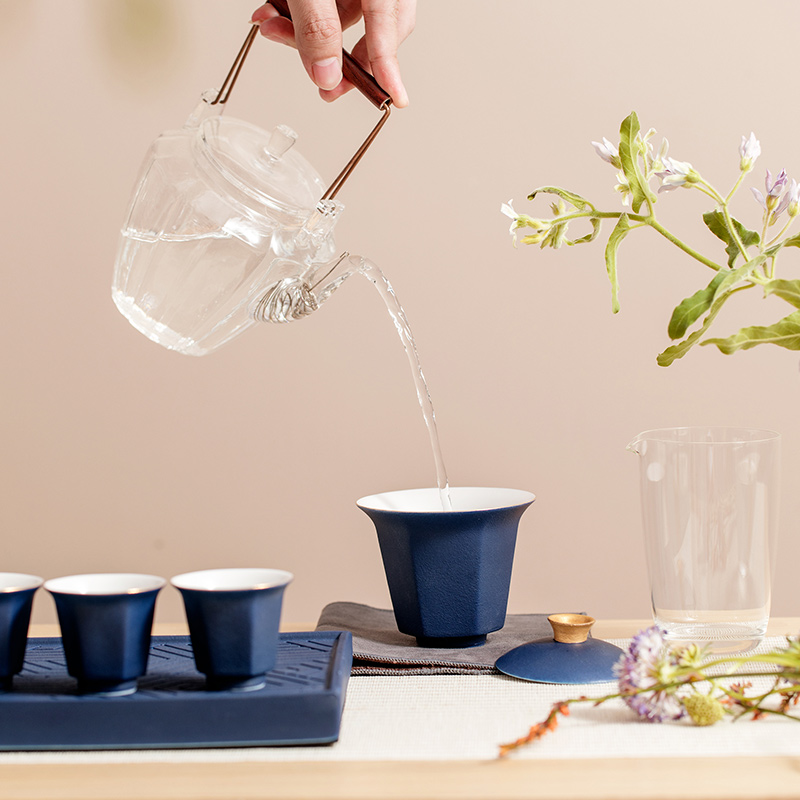 The Self - "appropriate content sapphire blue jingdezhen tureen single bowl tea cup manually restore ancient ways kung fu tea set