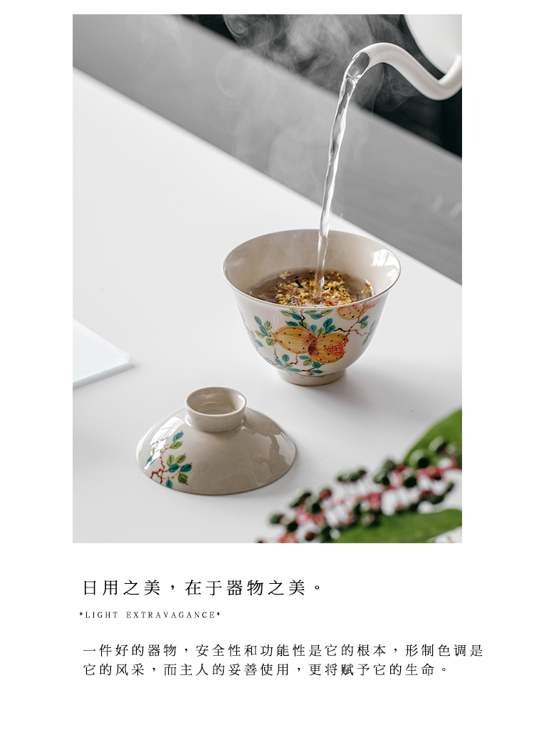 The Self - "appropriate content of jingdezhen hand - made pomegranate tureen single CPU use ceramic retro kung fu tea set