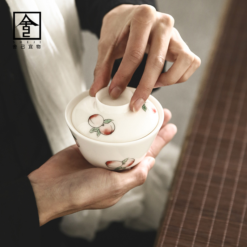 Jingdezhen pure manual only three tureen household household cup to use Japanese kung fu tea bowl cover cups of tea taking