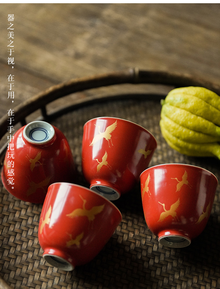 Small gold crane, retro jingdezhen coral red sample tea cup ceramic kung fu tea cups from the single master CPU