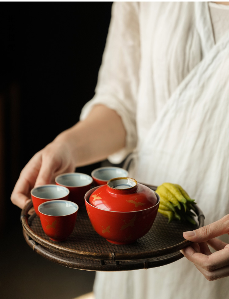 Small gold crane, retro jingdezhen coral red sample tea cup ceramic kung fu tea cups from the single master CPU