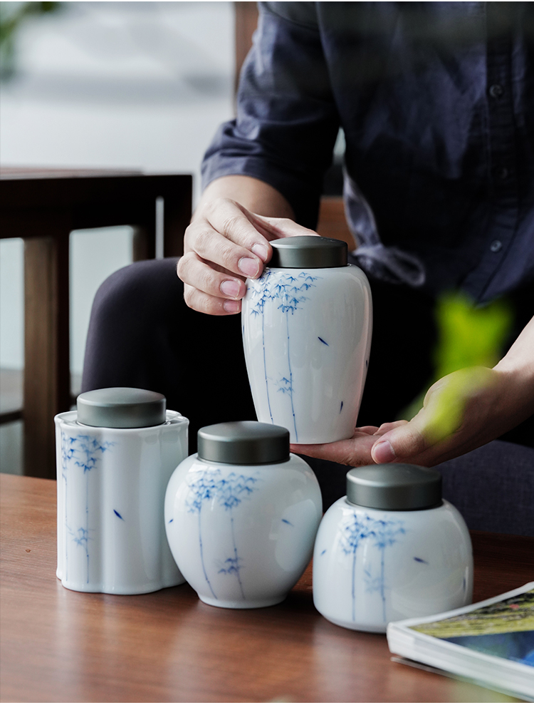 Jingdezhen hand - made ceramic pot pot caddy fixings ceramic POTS sealed tank sealing small portable storage tea tin