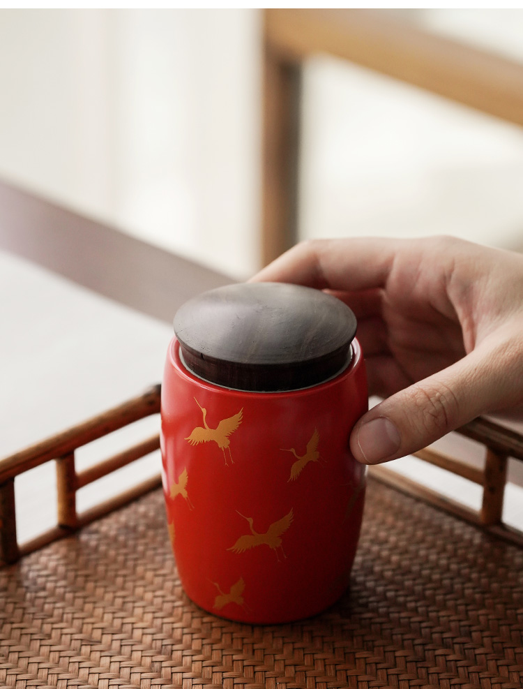 Coral red cranes jingdezhen manual ebony caddy fixings POTS sealed ceramic pot pot of tea