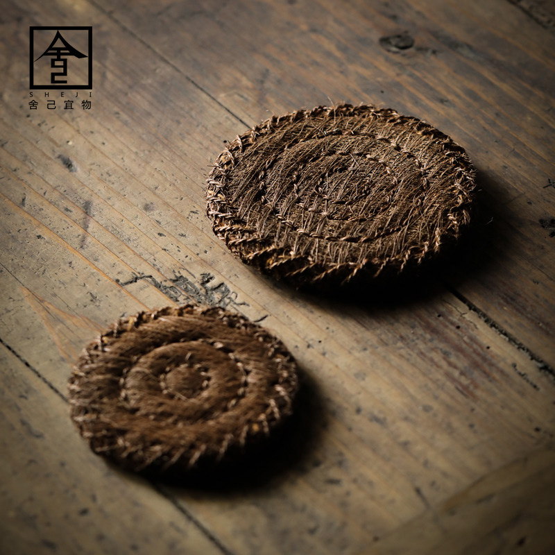 Yiyiwu handmade tea mat brown pad brown hemp brown coaster purple sand pot tea cup holder braided heat insulation tea ceremony zero match