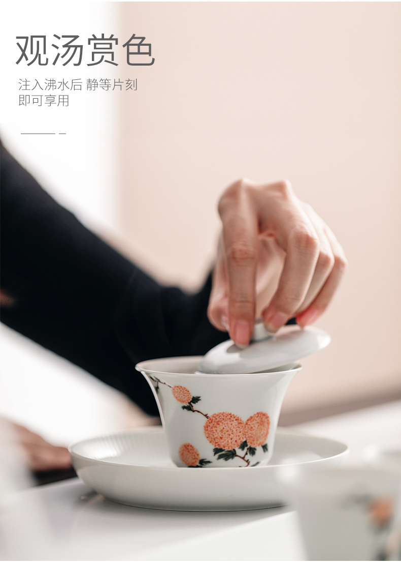 The Self - "sees appropriate content of jingdezhen manual hand - made tureen single CPU use Japanese white porcelain GaiWanCha cups