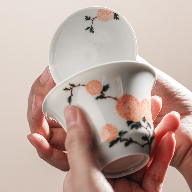 The Self - "sees appropriate content of jingdezhen manual hand - made tureen single CPU use Japanese white porcelain GaiWanCha cups