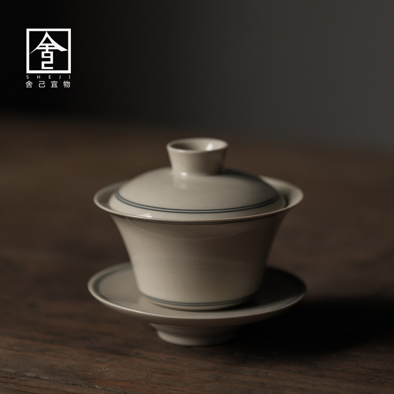 The The original earth jingdezhen only three tureen cup bowl suit single GaiWanCha tea cup large - sized ceramic tea set