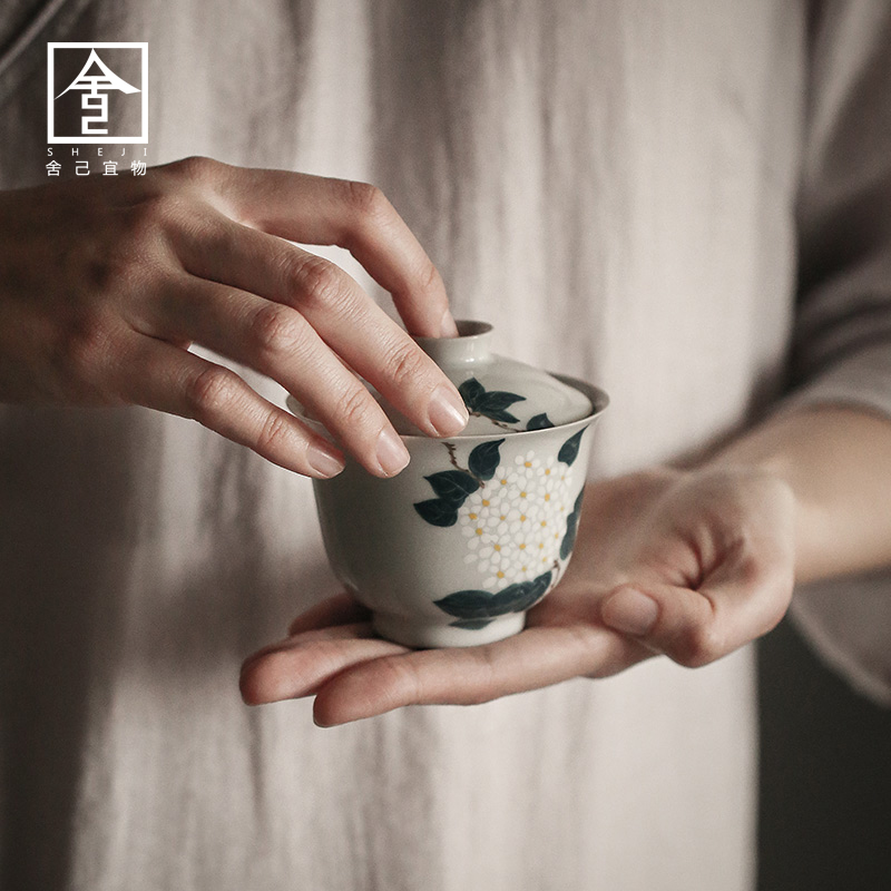 Powder enamel handpainted vintage green tureen tea bowl of small jingdezhen blue and white porcelain is pure manual three cups to Japanese