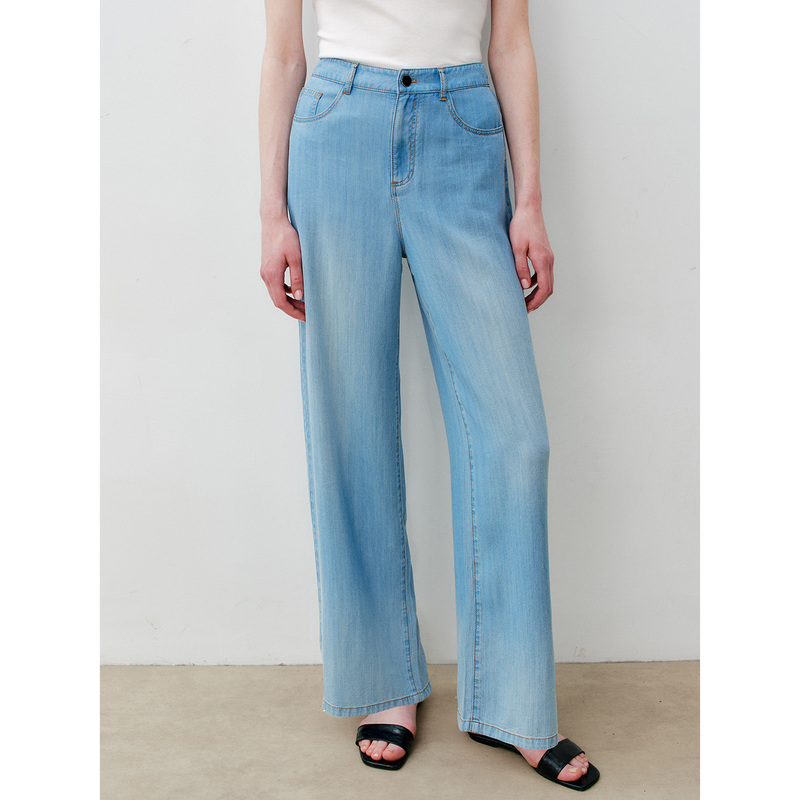 Island Breeze'Air Denim' Summer Silk High-Waisted Draped Thin Wide-Leg Straight Jeans