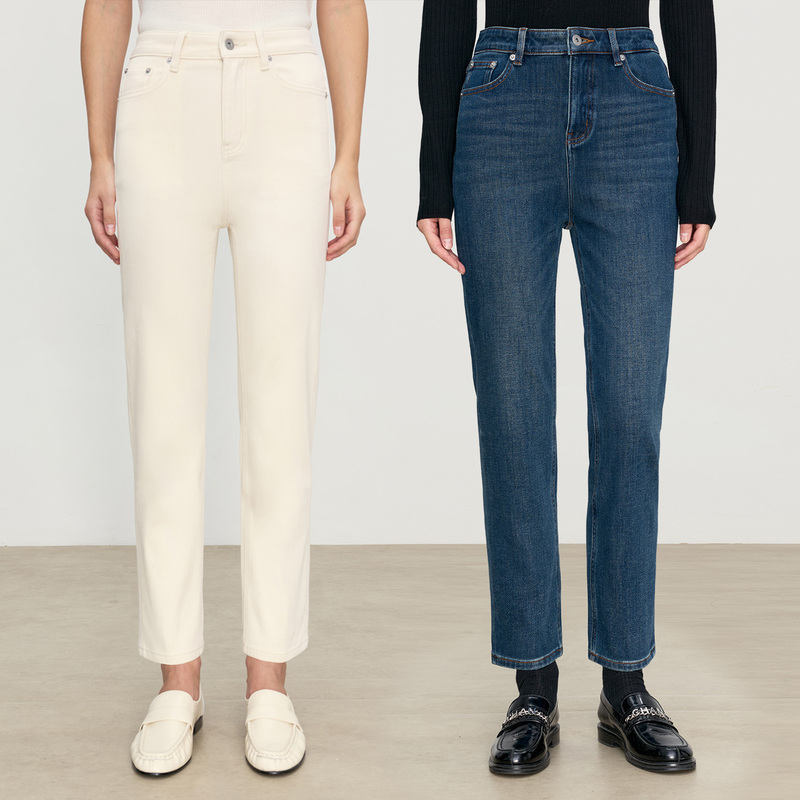 Island Breeze's Straight-Leg Baguette Pants, Fleece-Lined, High-Waisted, Slimming, Four-Way Stretch Cigarette Pants Jeans