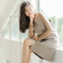 Len vest váy nữ sinh viên Hàn Quốc phiên bản 2018 mùa đông mới new V-Cổ chia bất thường đơn ngực dress váy dạ hội