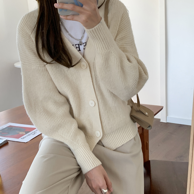 Autumn New Solid Color Sweater for Female Students, Korean Style Gentle Style Long-Sleeved Knitted Cardigan Jacket, Lazy Style Top