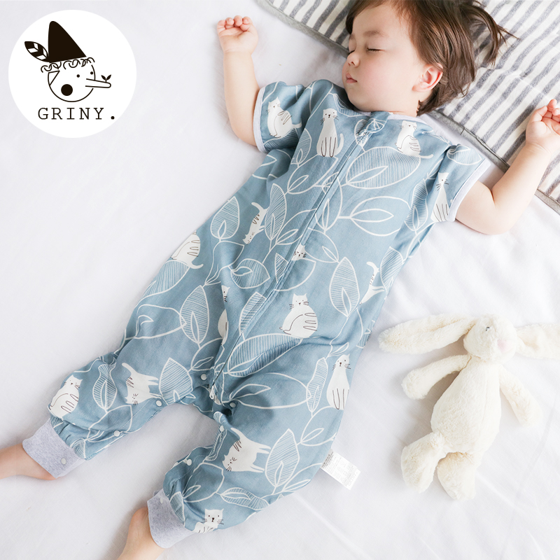 Griny sleeping bag baby spring and summer thin bamboo cotton gauze split leg baby short sleeves children's air-conditioning room anti-kick quilt