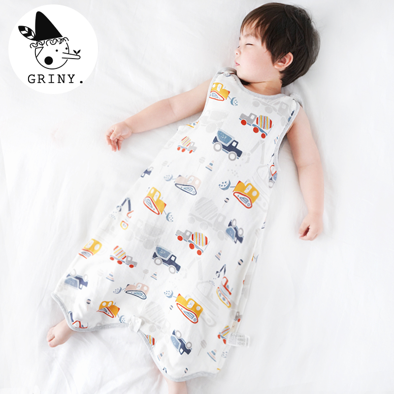 Griny baby vest sleeping bag gauze summer thin baby integrated bamboo cotton spring and autumn air conditioning room anti-kick quilt