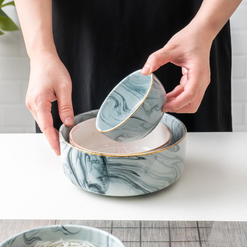 Nordic ceramic marble soup bowl of salad bowl of thick soup bowl with rice bowls mercifully rainbow such use creativity tableware breakfast dishes