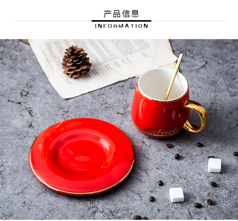 Creative Nordic ceramic cup red wedding keller set coffee cup milk cup with cover the spoon gift box