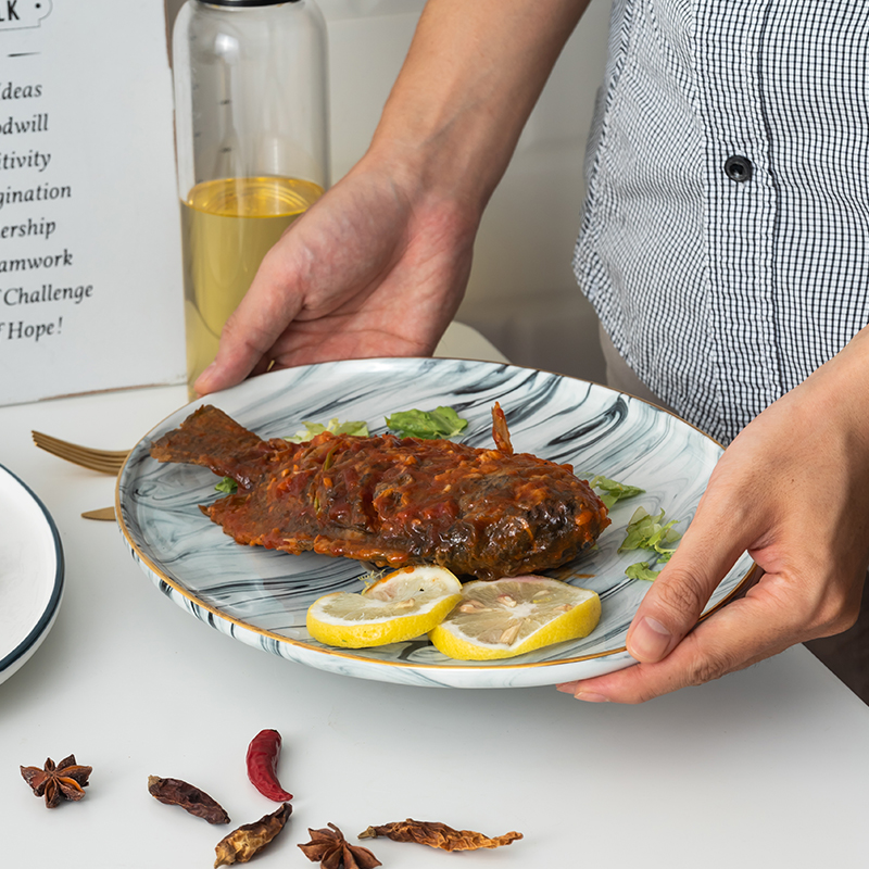 Creative under Japanese tableware ceramic glaze color oval large fish dish Nordic web celebrity home steaming roast fish dishes