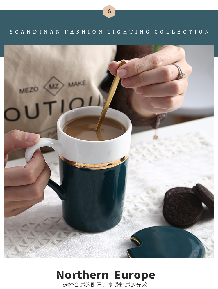 Creative move trend mark cup breakfast cup with cover ceramic coffee cup cup home holiday gifts