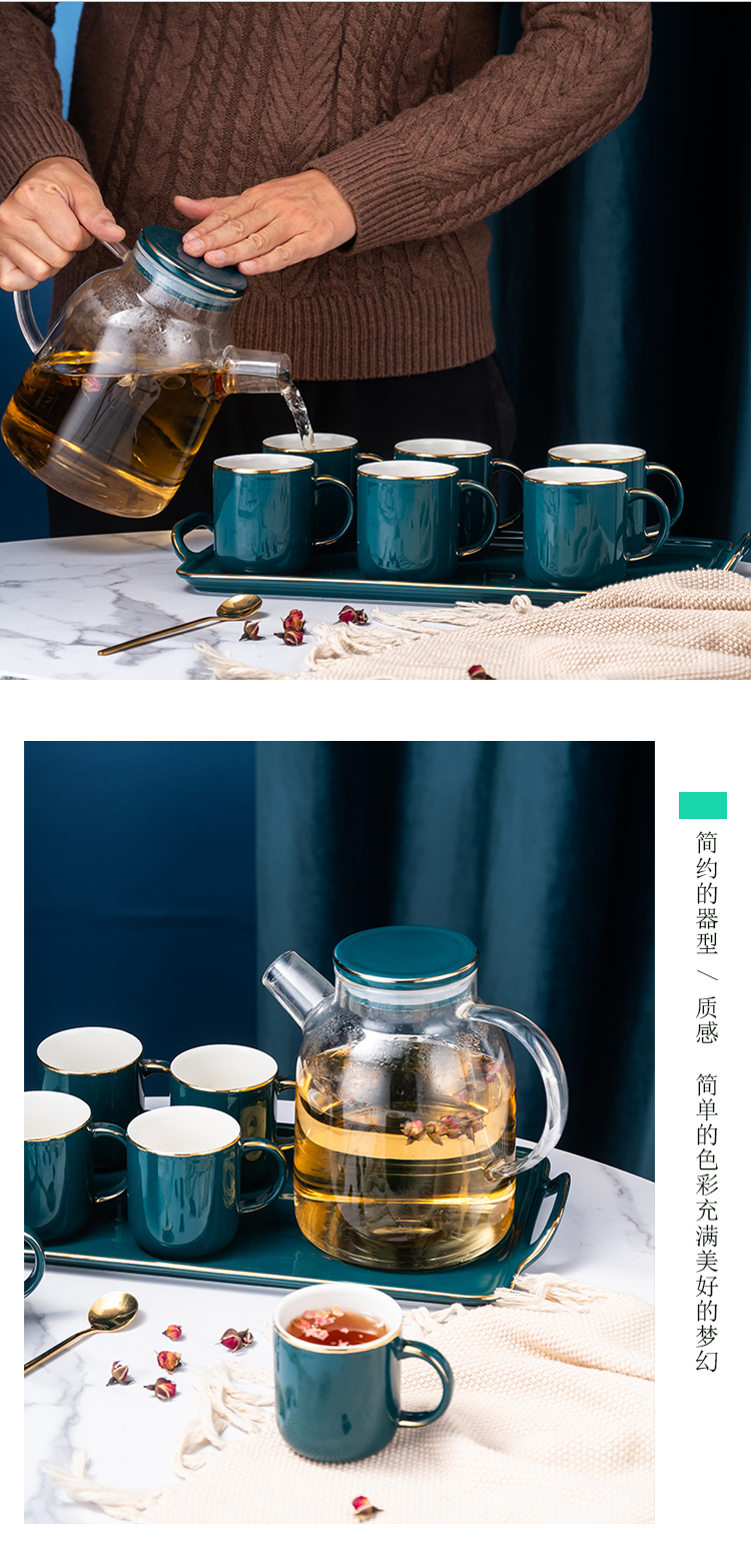 Nordic light much cold water cool suit glass high - temperature creative household ceramic kettle juice glass tray