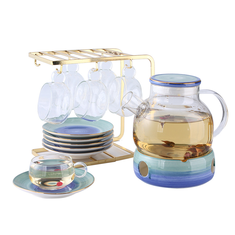 British ceramic household afternoon tea teapot set flowers and fruit tea cups with filter based heating