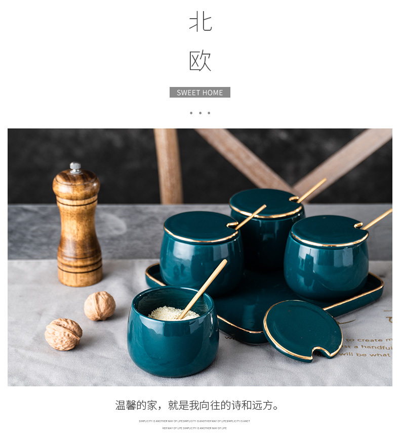 Nordic light key-2 luxury green up phnom penh ceramic salt sauce condiment jar of caster sugar 4 times the kitchen shelf suits for