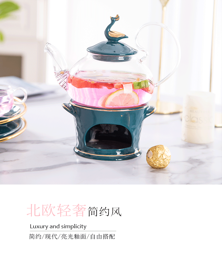 European malachite green tea ceramic teapot set glass flower tea light key-2 luxury ins scented tea mercifully pot of fruit