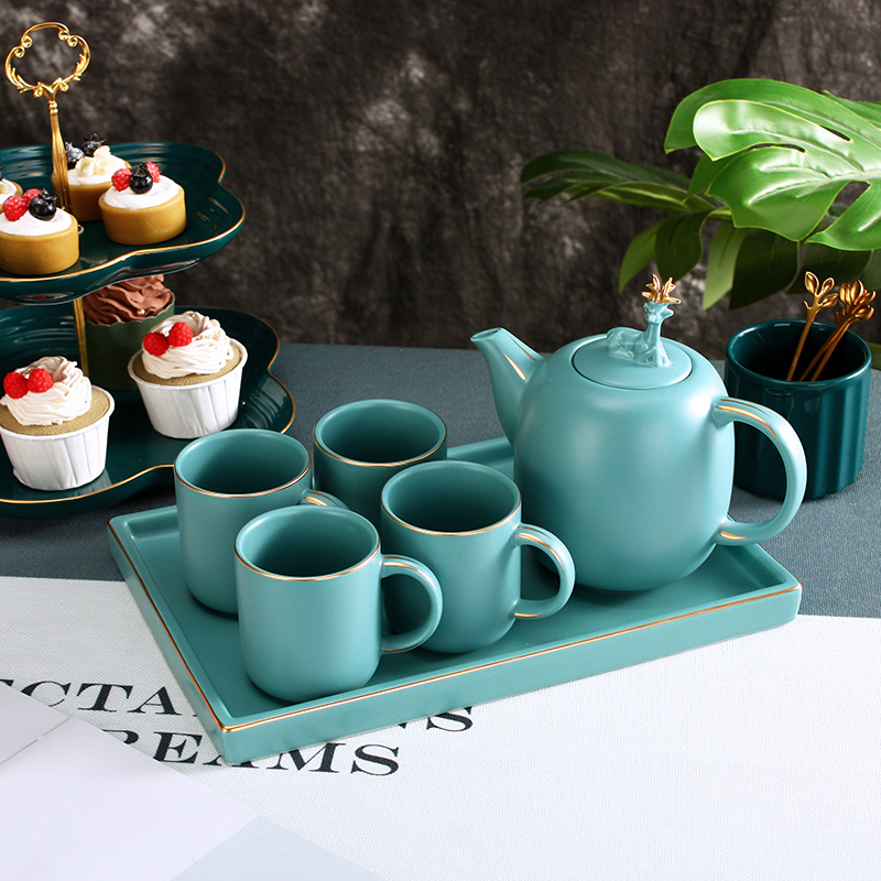 Nordic light see colour edge creative key-2 luxury coffee cups and saucers suit ceramic household afternoon tea coffee equipment with tray