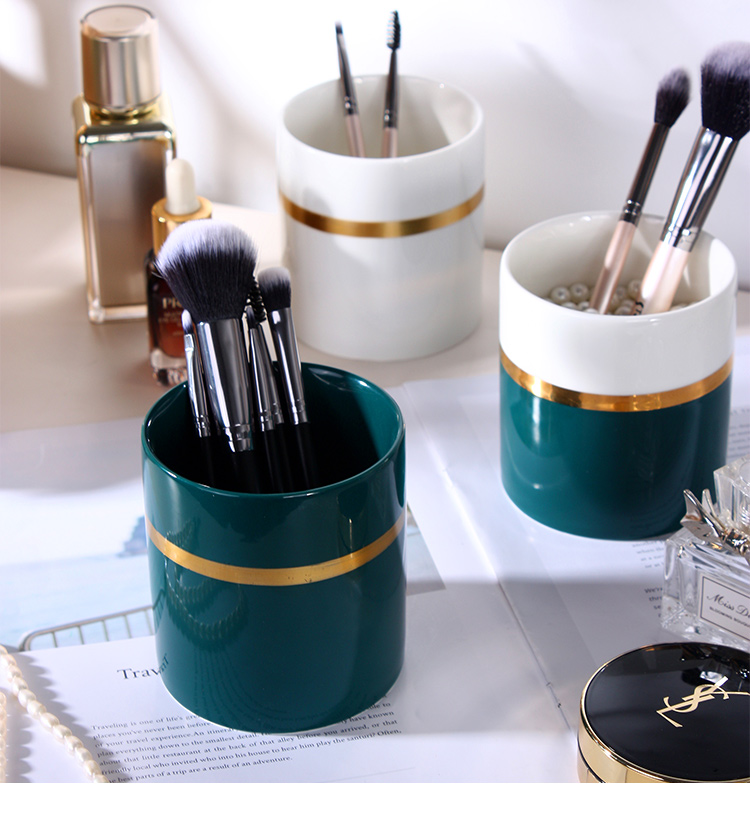 Nordic small key-2 luxury pen container barrels ceramic make - up brush pot brush barrels desktop eyeliner pencil receive a barrel