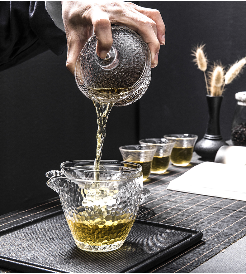 Treasure minister 's hammer glass tea set kung fu tea cups household contracted transparent heat - resistant thickening combination type