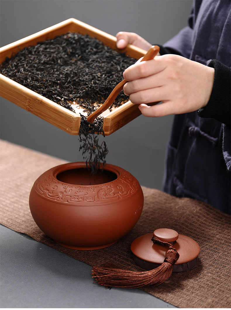 Treasure minister 's purple sand tea pot, coarse pottery seal storage tank ceramics pu' er tea accessories