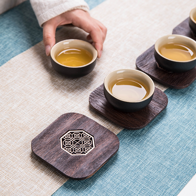 Treasure minister 's ebony wood tea cup mat cup tea kungfu combination of Japanese tea accessories