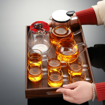 Walnut tray solid wood tea tray heat-resistant high temperature glass tea set Small set simple home living room kung fu tea set