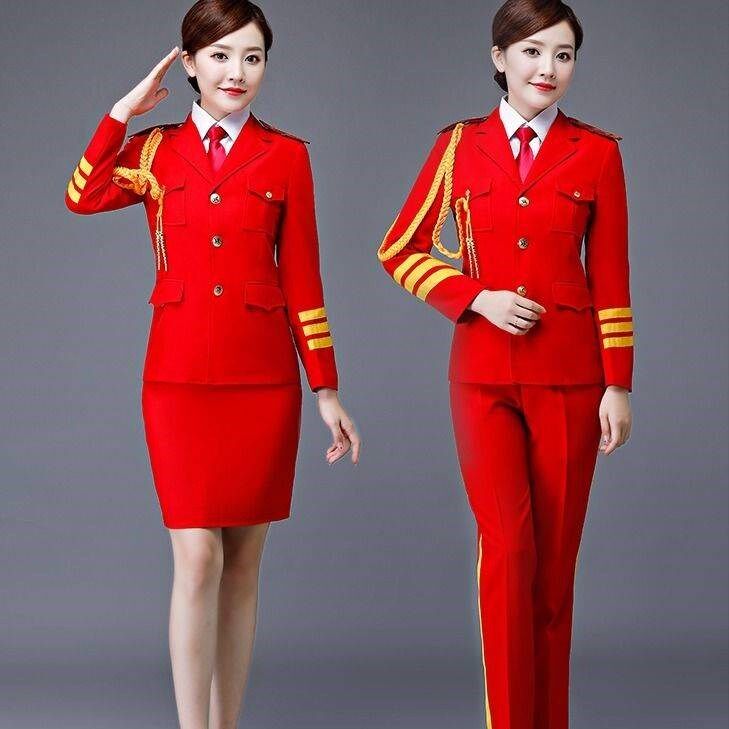 Flag-raising hand band Costume Army Drum Suit Army Song Choir Red Suit Women Play Out Men's New Dress Gown