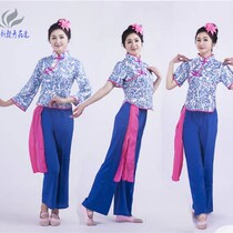 Yangge clothing 2018 new hat blue and white porcelain dance costume Ah Qing sister-in-law performance suit tea-picking woman village girl performance suit