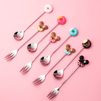 Girl heart dessert spoon Stainless steel fruit fork Creative personality donut coffee spoon Net red ins cute