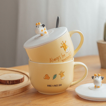 Creative cartoon Oatmeal breakfast cup large capacity cute ceramic mug Female household water cup with lid spoon