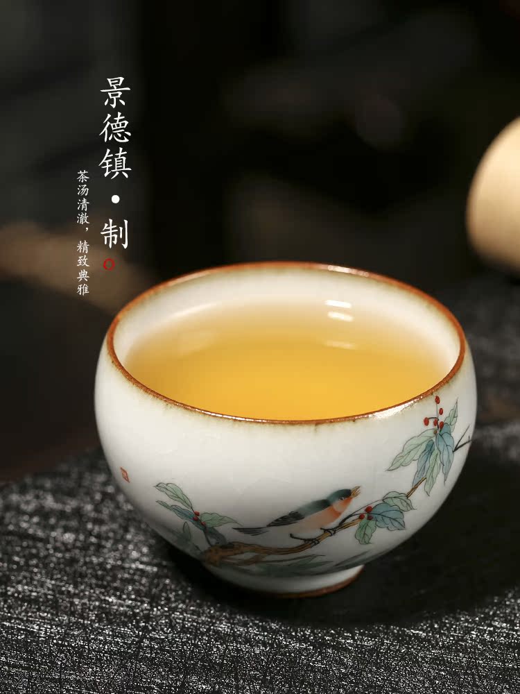 Cup your up jingdezhen hand - made painting of flowers and birds on the master Cup tea pure manual kunfu tea Cup small sample tea Cup
