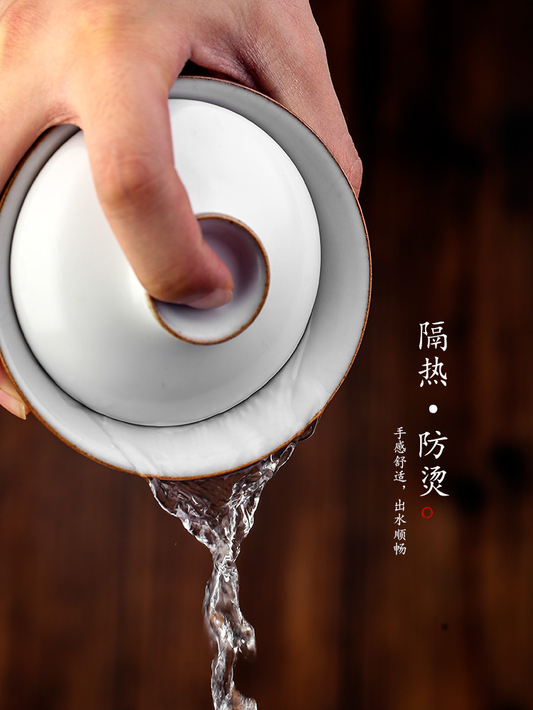 Light peach famous hand draw your up three Xu Jiaxing water tureen jingdezhen pure manual kung fu tea bowl of tea set