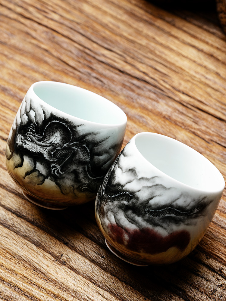 Jingdezhen ceramic cups kongfu master cup single cup pure manual high - end hand - made zodiac dragon sample tea cup