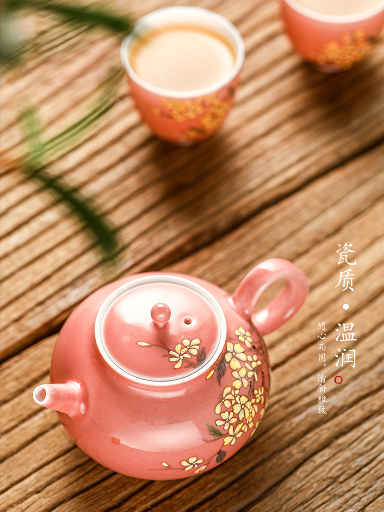 Jingdezhen kunfu tea teapot Chinese hand - made ceramic checking pot osmanthus glaze powder ball hole, single pot of tea pot