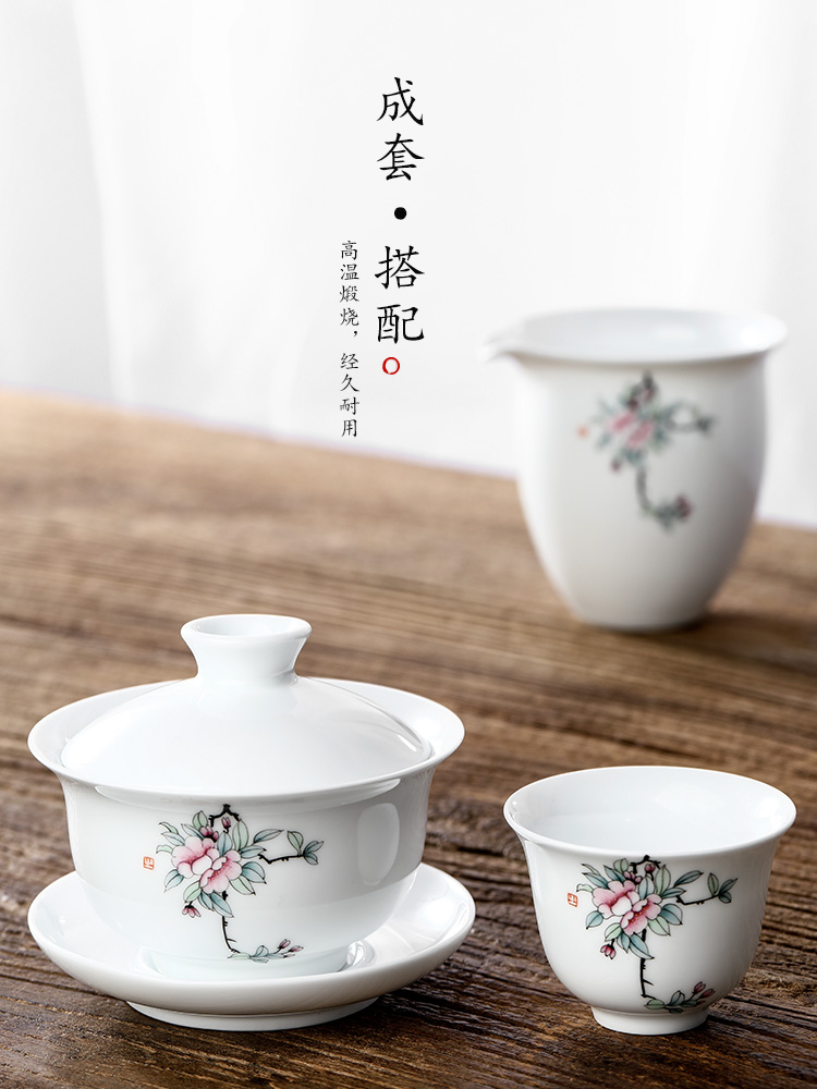 Jingdezhen hand - made sample tea cup single cup pure manual master cup only kung fu cups white porcelain tea set female flowers