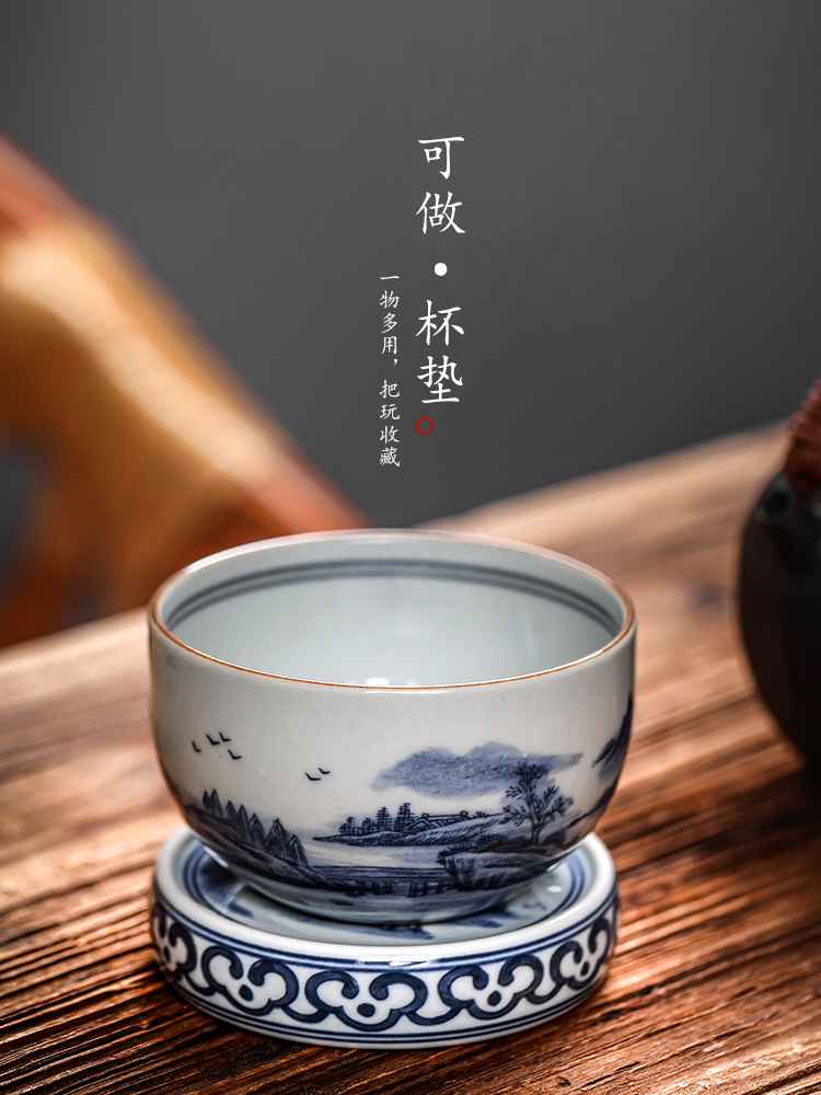 Jingdezhen it buy blue cover cover supporting pure manual landscape coasters Japanese ceramic kung fu tea set with parts