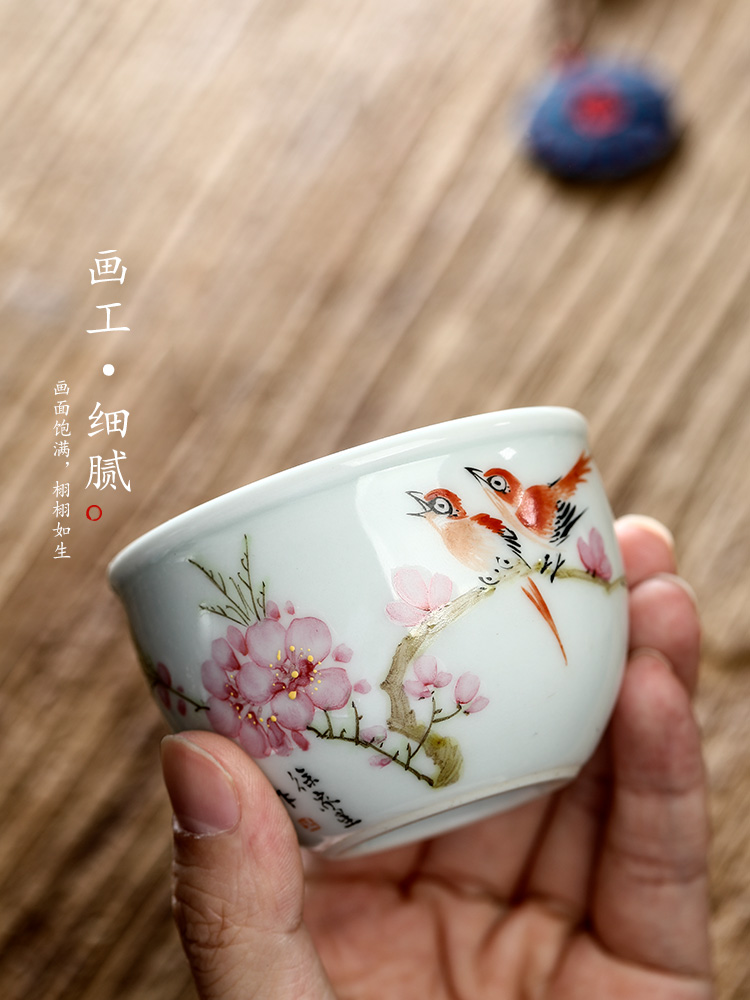 Xu, Jiaxing hand - made peach blossom put water point master cup single CPU getting jingdezhen pure manual white porcelain kung fu tea sample tea cup